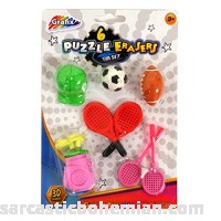 Amazing 3D Puzzle Pencil Erasers Pack of 6 Sports Theme by Grafix